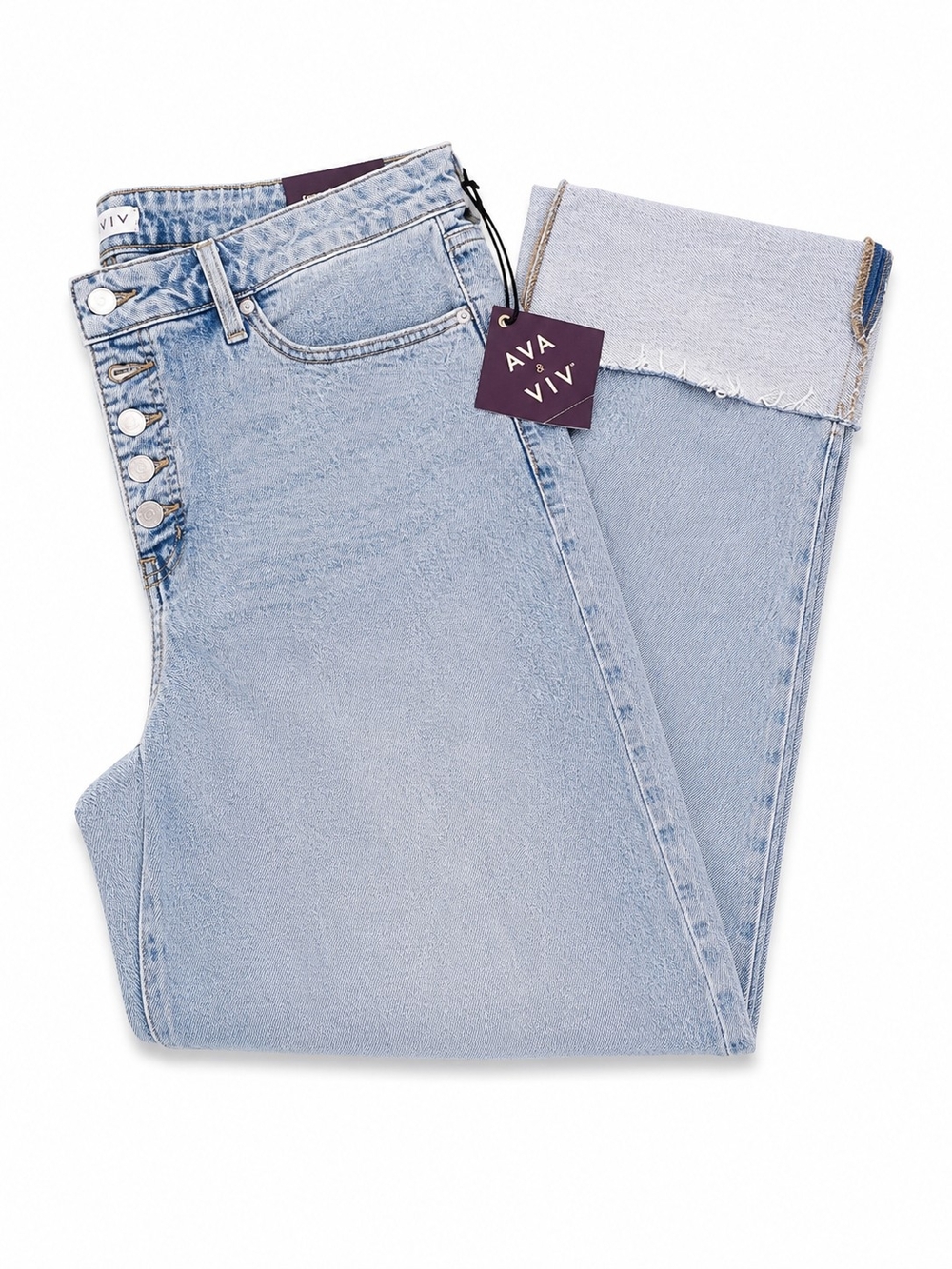 Ava & Viv Light Blue Button-Fly Cropped Jeans